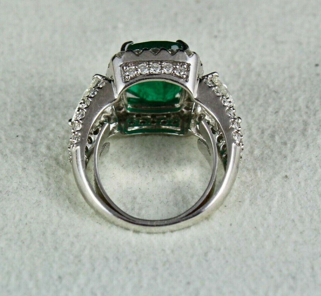 Certified Natural Zambia Emerald Cushion 4.87ct Natural Diamond 18k Gold Ring