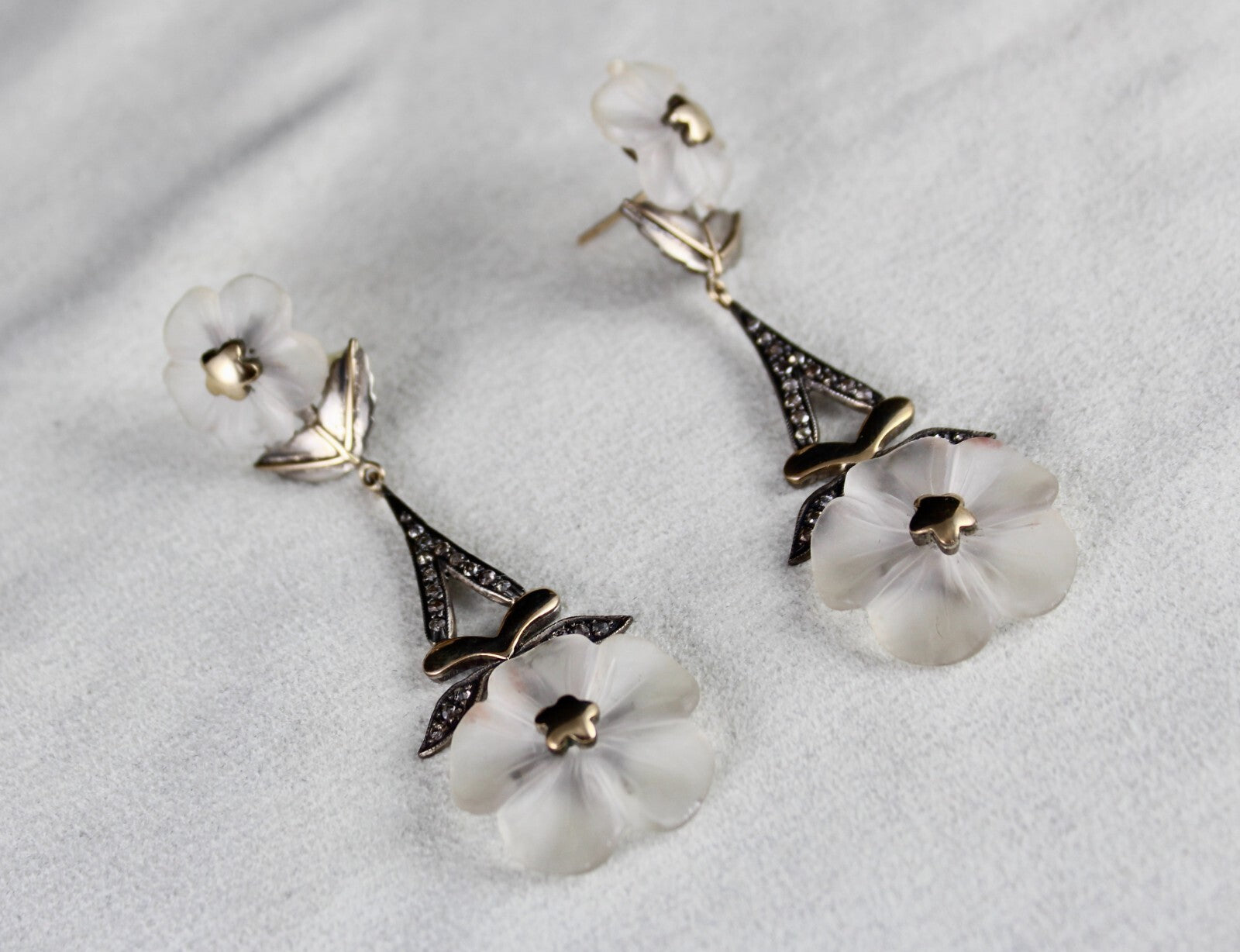 Natural Rock Crystal Quartz 114.7ct Natural Diamond 18k Gold 925 Silver Earrings