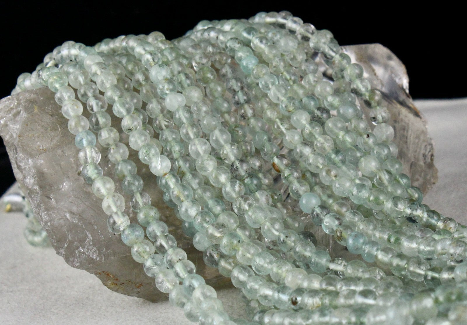 Natural Blue Aquamarine Round Beads 890ct Sterling Silver Necklace