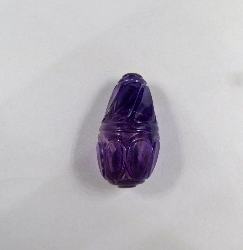 NATURAL AMETHYST CARVED GEMSTONE 37 MM 90 CARATS TEARDROP FOR HANGING IN PENDANT