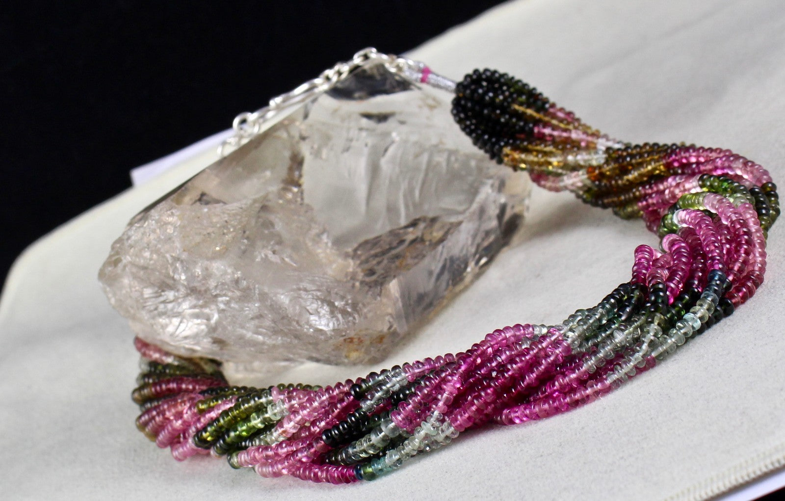 Certified Natural Multi Tourmaline 568 Ct Sterling Silver Round Gem Necklace