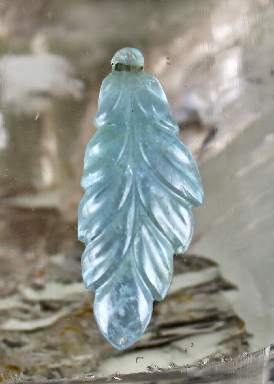 Natural Blue Aquamarine Carved Leaf Gemstone 21.84 Ct Drilled Loose For Pendant