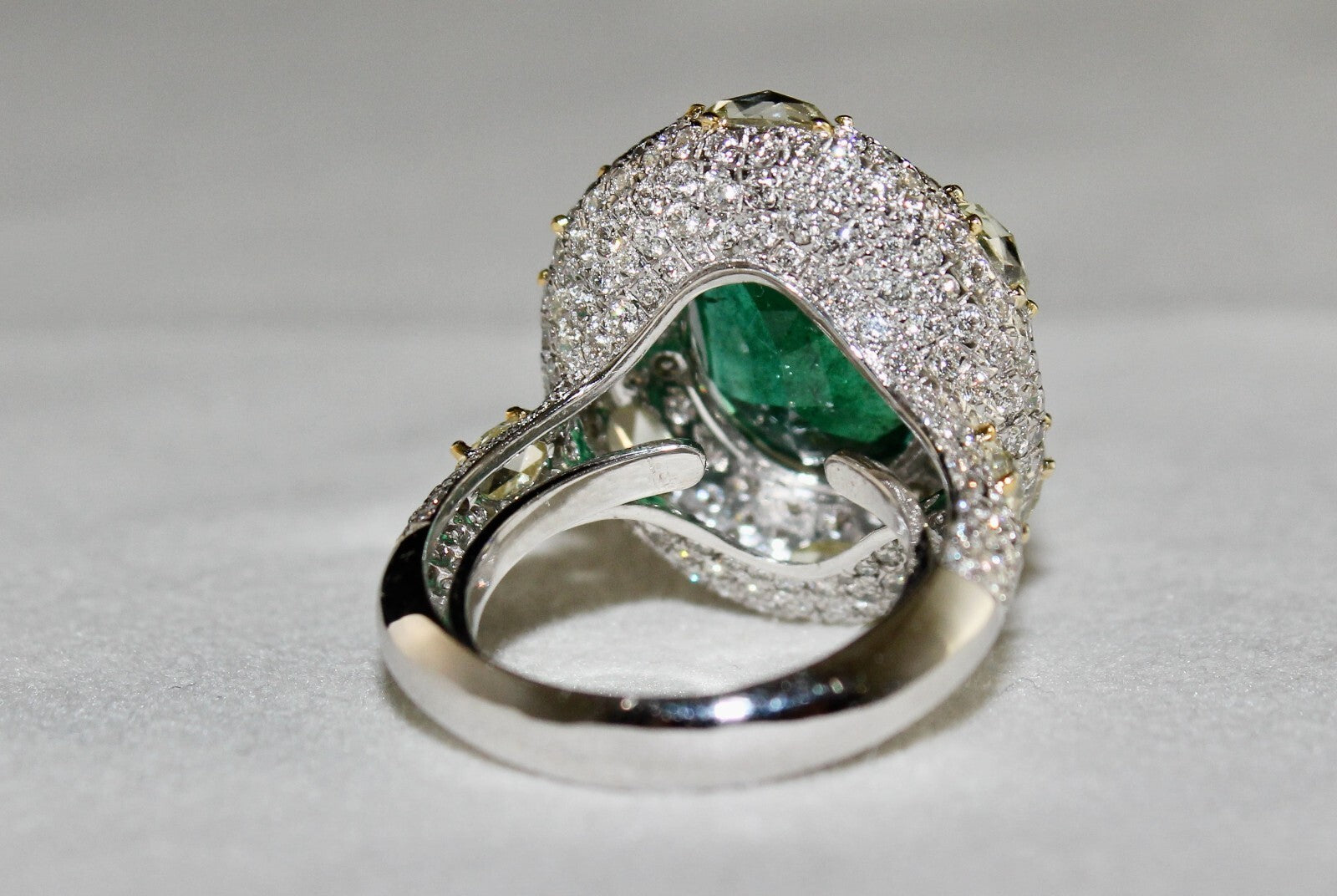 Certified Natural Zambia Emerald 51ct Oval Cut Rosecut Natural Diamond 18k Ring