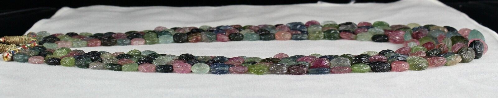 NATURAL MULTI TOURMALINE AQUAMARINE BEADS ENGRAVED 824 CARATS LADIES NECKLACE