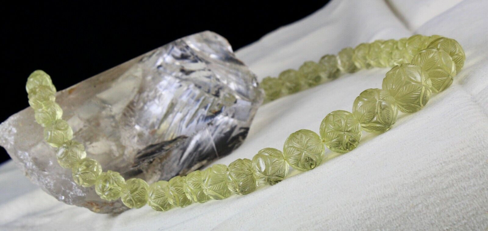 UNIQUE NATURAL LEMON QUARTZ BEADS CARVED 496 CTS SEMI PRECIOUS GEMSTONE NECKLACE