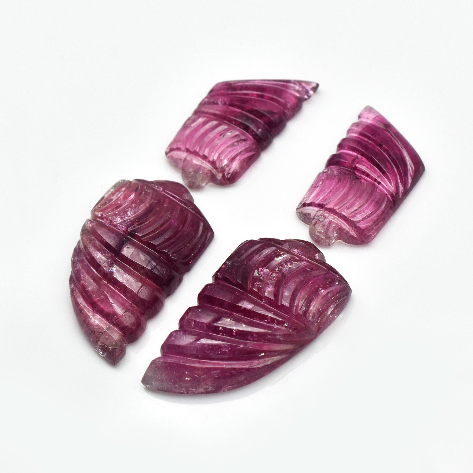 Certified Natural Pink Tourmaline 4 Pc 66.35 Ct Carved Gemstone Earring Design