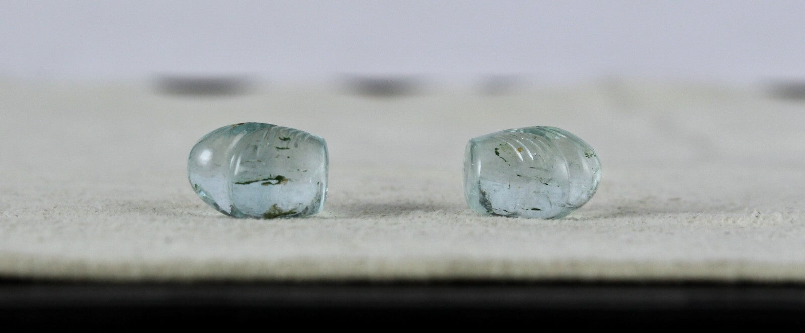 Natural Blue Aquamarine 13.88ct Carved Leaves Gemstone Earring Pair