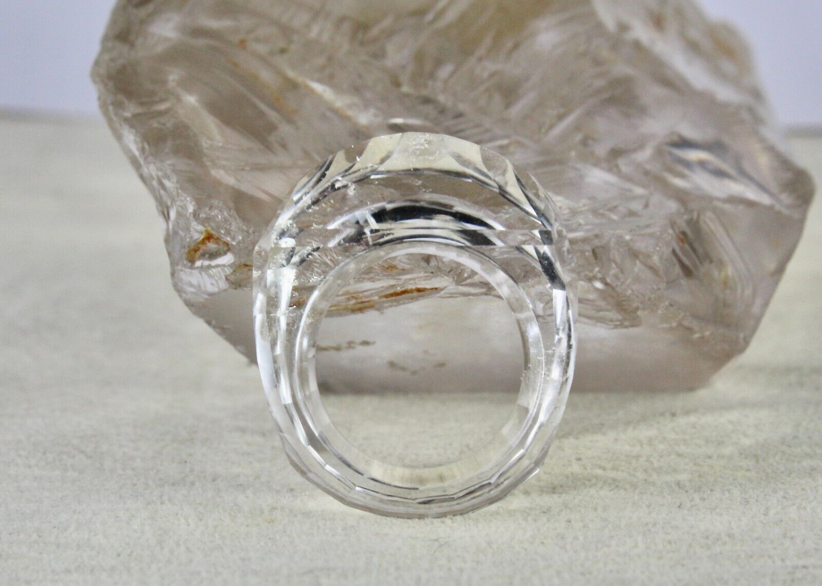 WHITE NATURAL ROCK CRYSTAL QUARTZ FACETED 53 CT FASHION GEMSTONE MEN WOMEN RING