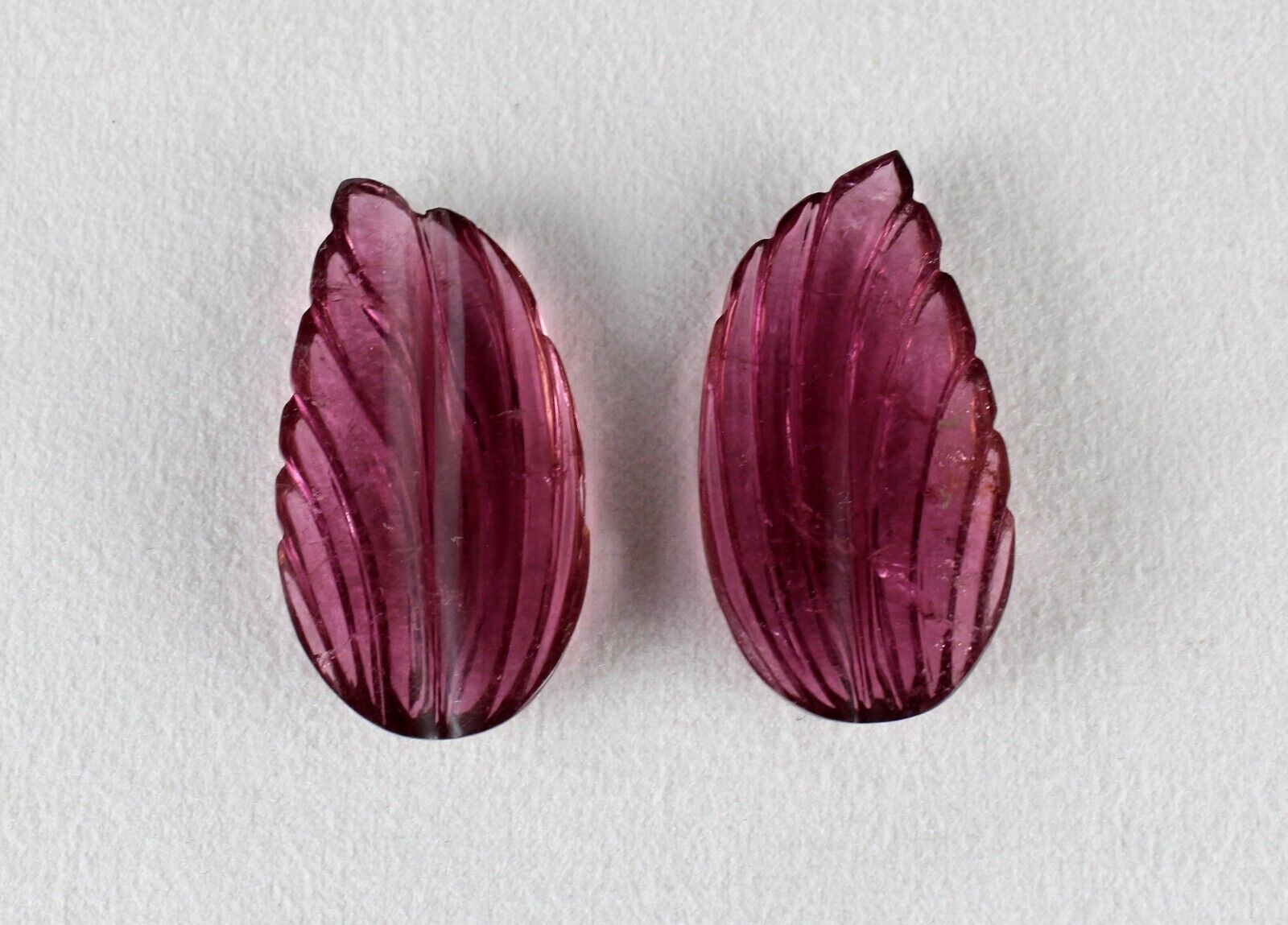Natural Rubellite Tourmaline Pear Leaf Engraved 77.24 Ct Pair Gemstone Earring