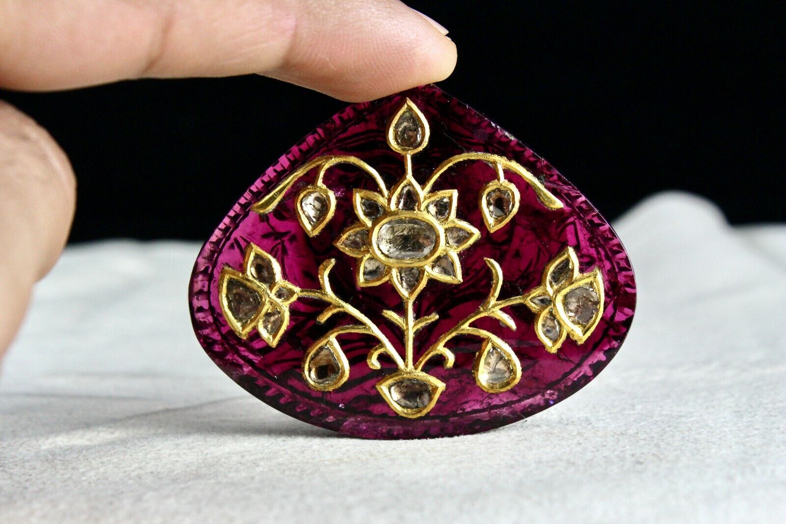 PINK TOURMALINE RUBELLITE DIAMOND 22K GOLD JADAU GEMSTONE PENDANT EARRING DESIGN