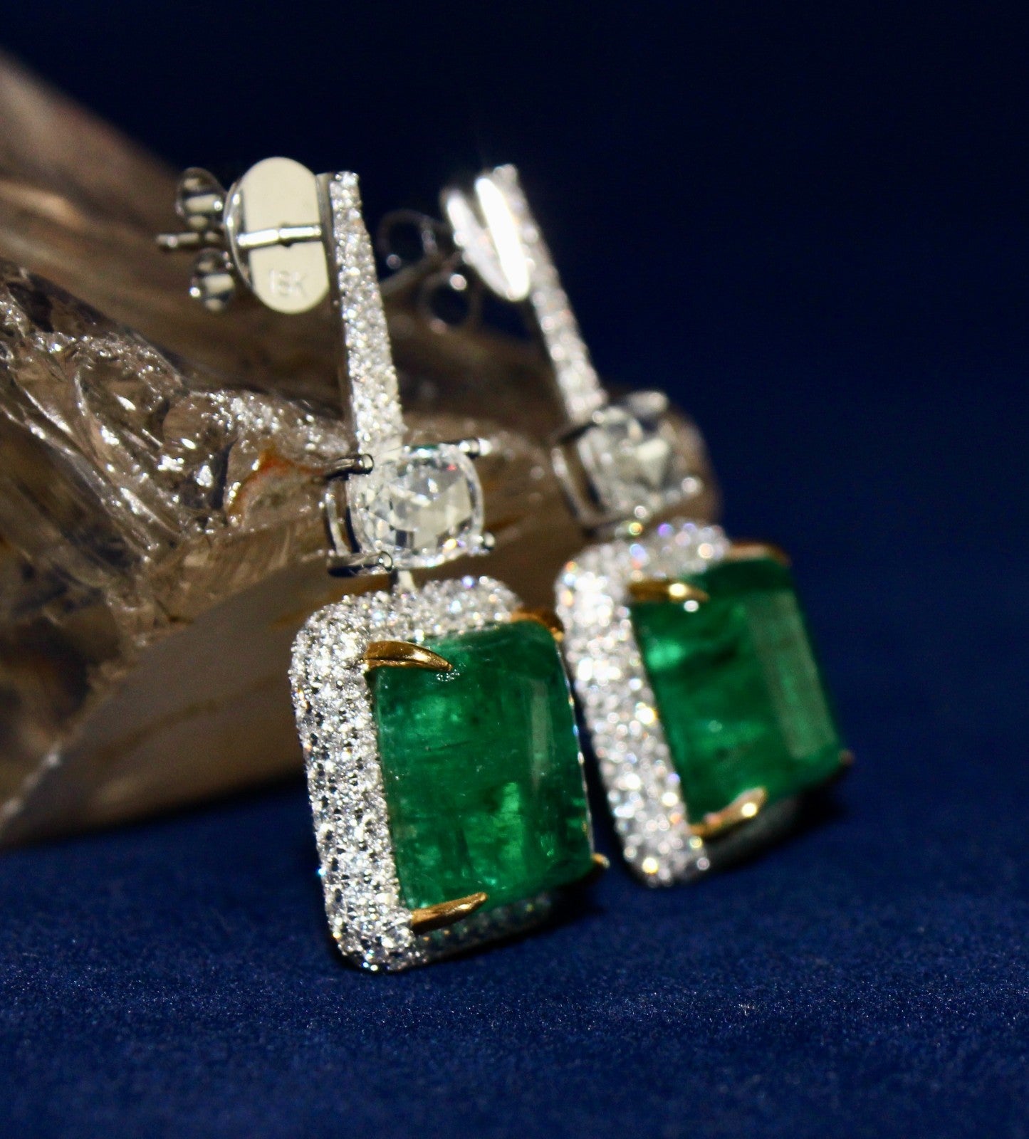 Certified Natural Emerald Cabochon Diamond Earrings 18k Gold Dangle Fine Jewelry