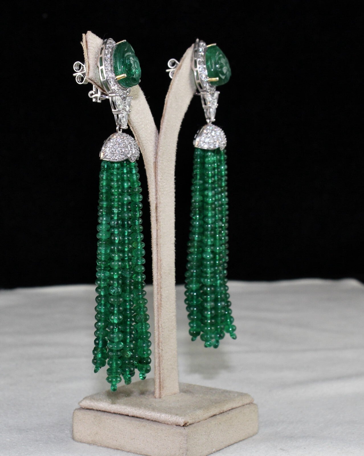 Certified Natural Zambia Emerald 198ct Natural Diamond 18k Gold Tassel Earrings