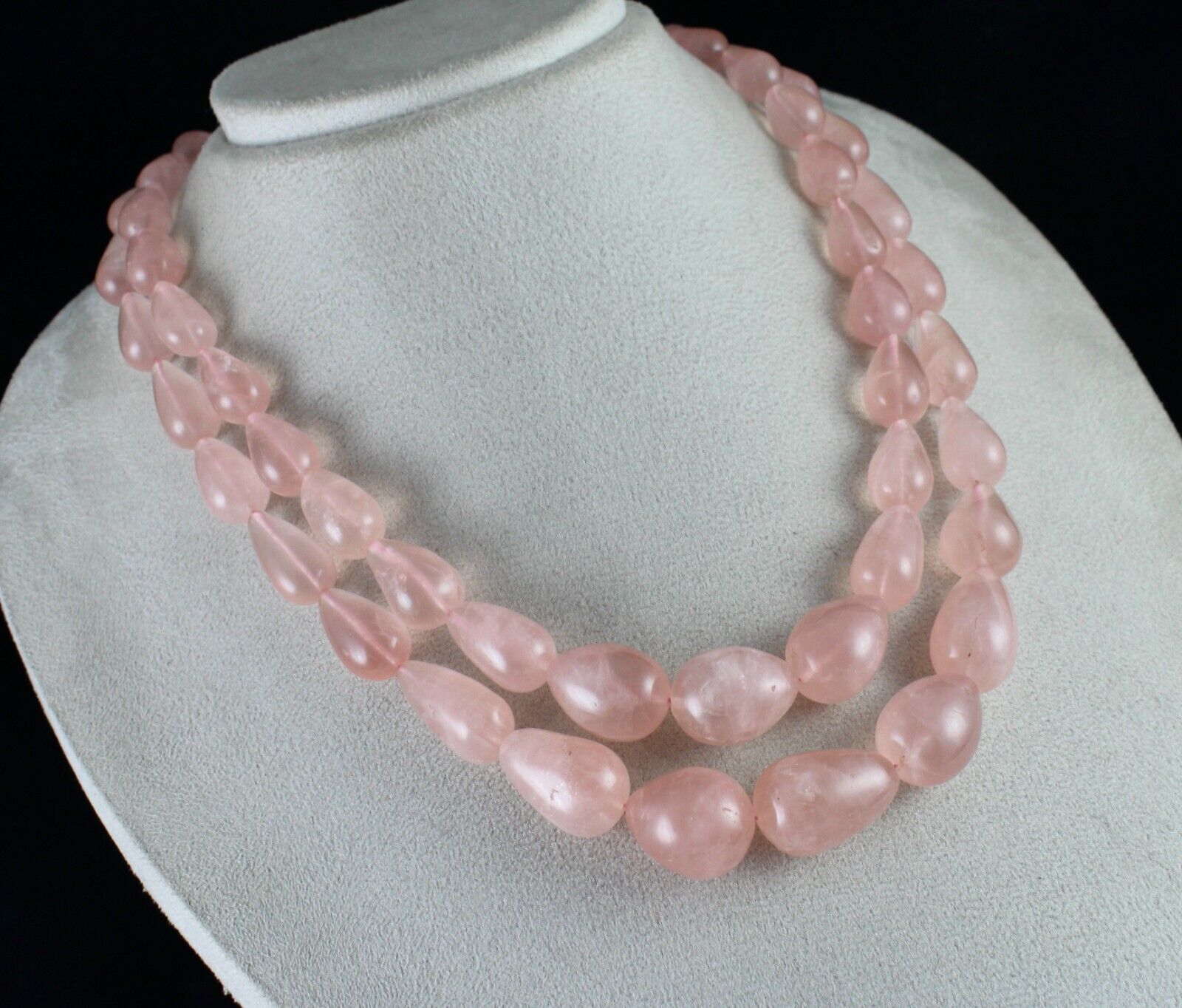 NATURAL ROSE QUARTZ BEADS DROPS CABOCHON 2 L 1002 CTS GEMSTONE FASHION NECKLACE
