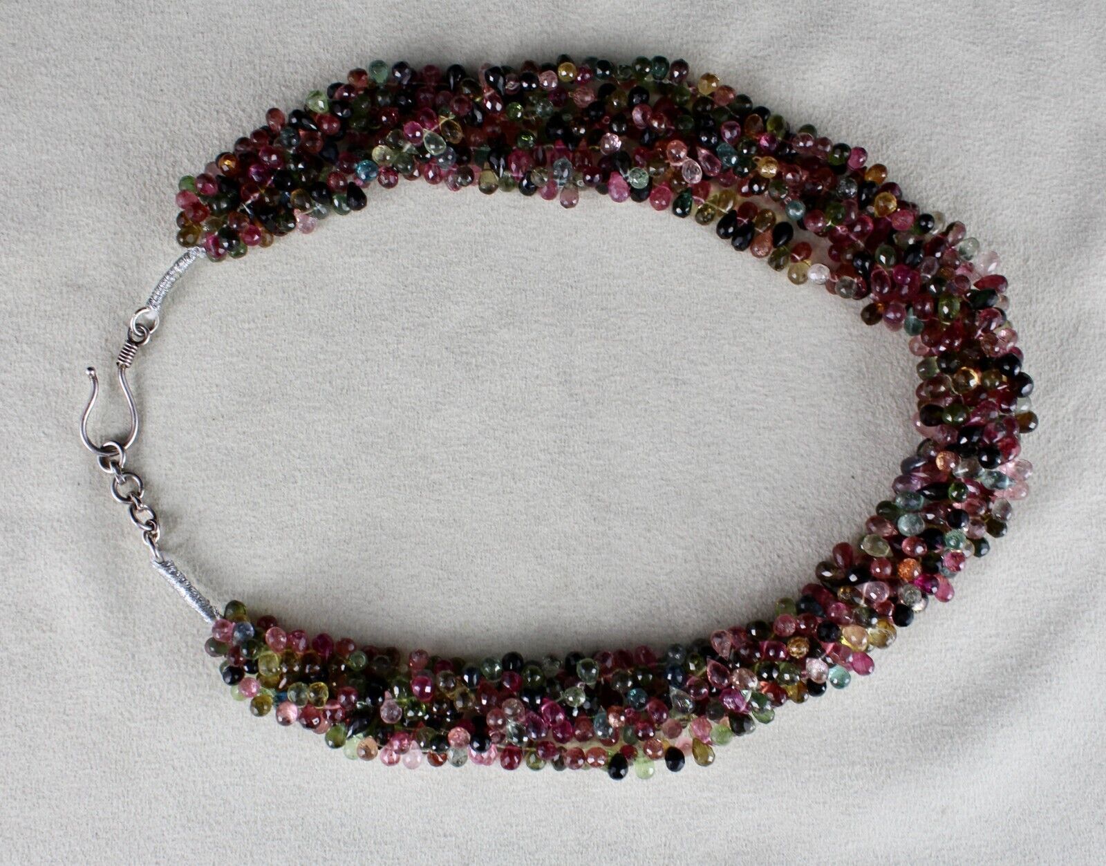 NATURAL MULTI TOURMALINE BEADS TEAR DROPS 5 LINE 632 CARATS GEMSTONE NECKLACE