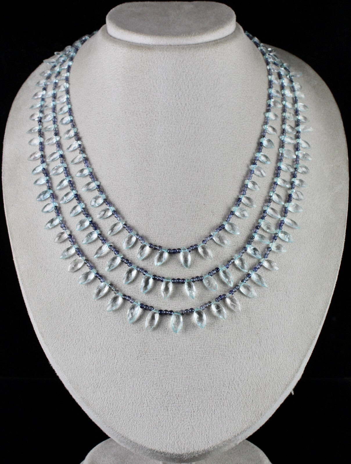 Certified Natural Aquamarine Briolette 290ct Iolite Round Gemstone Necklace