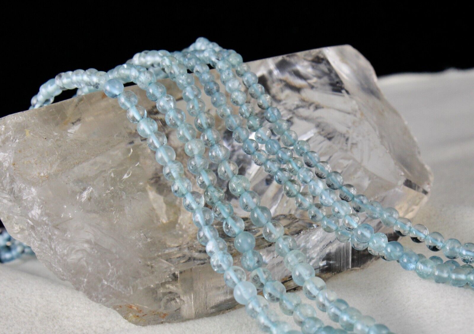 NATURAL AQUAMARINE BEADS ROUND 3 LINE 225 CARATS GEMSTONE BEADED NECKLACE