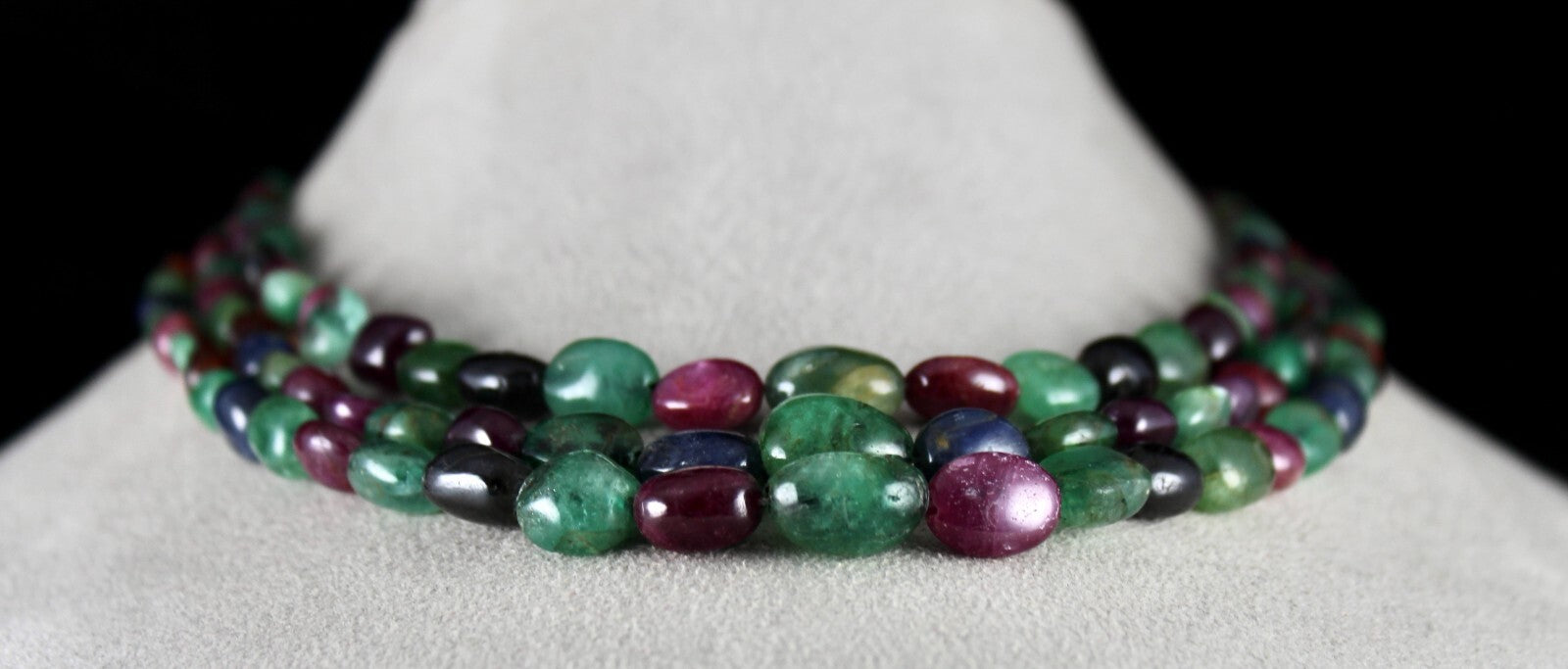 Certified Multi Natural Emerald Ruby Sapphire Beads 572ct Necklace
