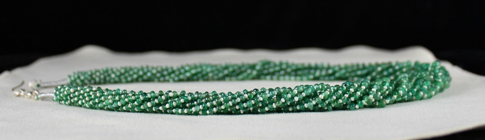 Certified Natural Zambian Emerald 371ct Pearl Beads Round 10 Line Necklace