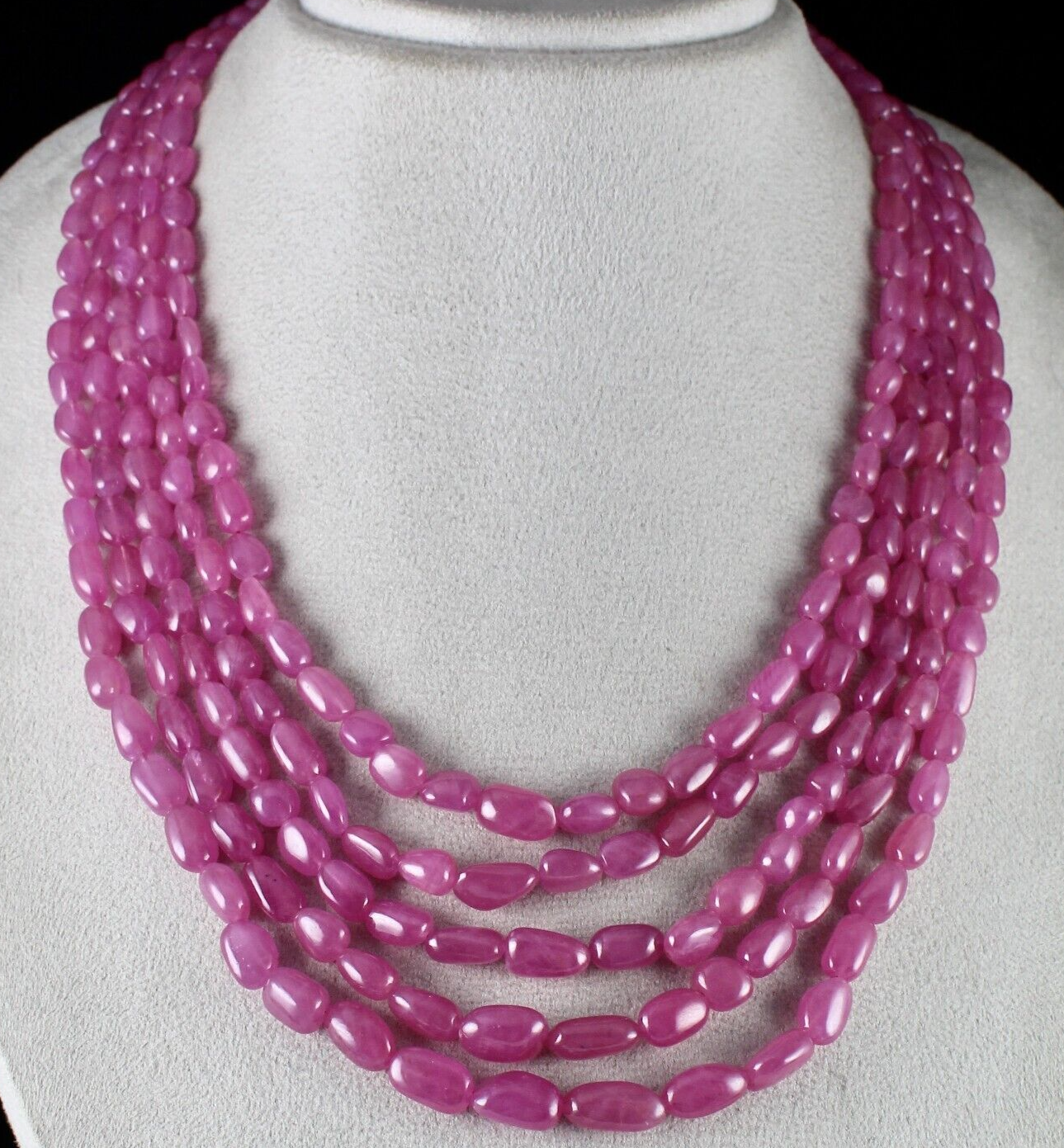 NATURAL UNTREATED RUBY LONG BEADS 5 LINE 1046 CARATS LADIES GEMSTONE NECKLACE