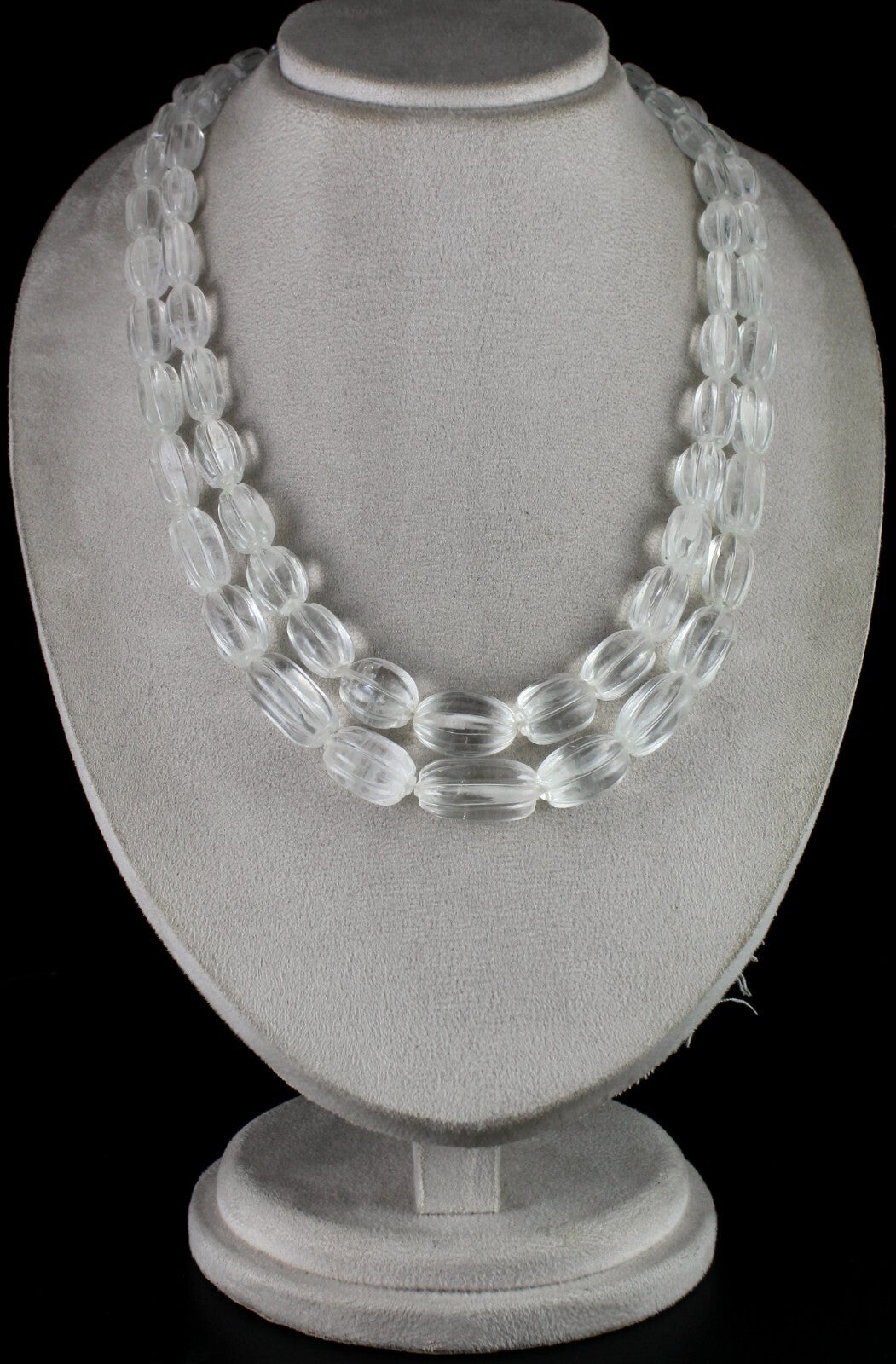 Natural White Rock Crystal Quartz Necklace Carved Oval 2 L 994 Ct Gemstone
