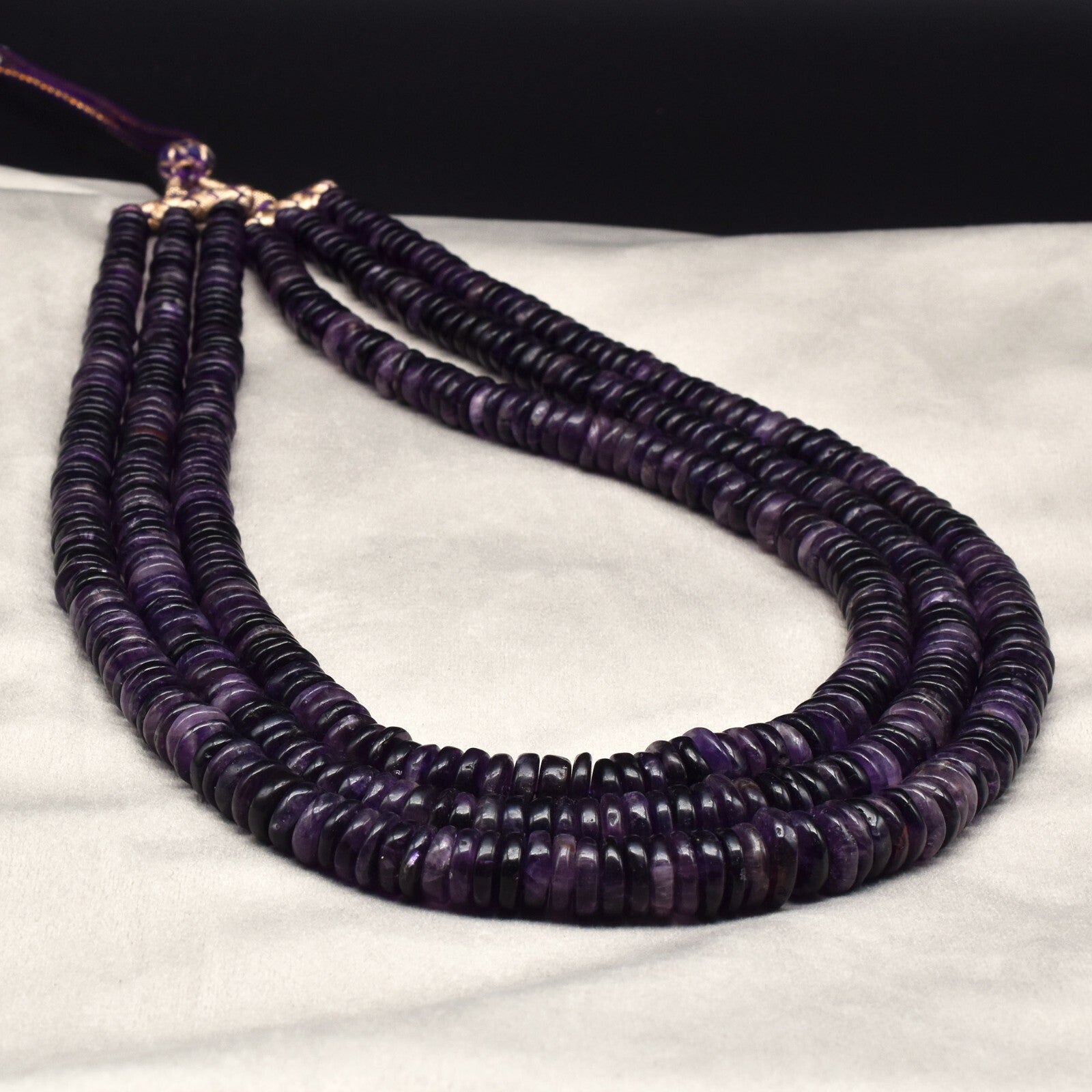 Natural Dark Amethyst Necklace 1233 Ct Drilled Button Shape Gemstone Beads