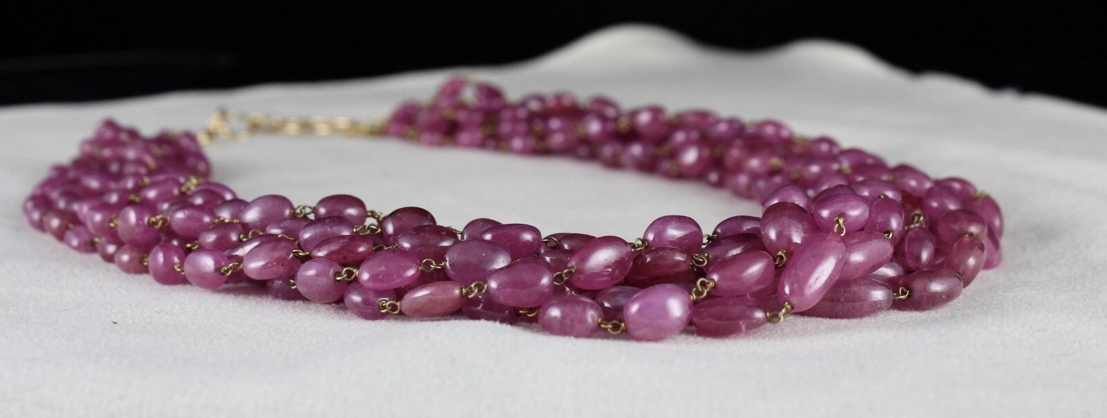 Certified Vintage Ruby Pink Beads Cabochon 9 L 780 Ct 18k Gold Necklace