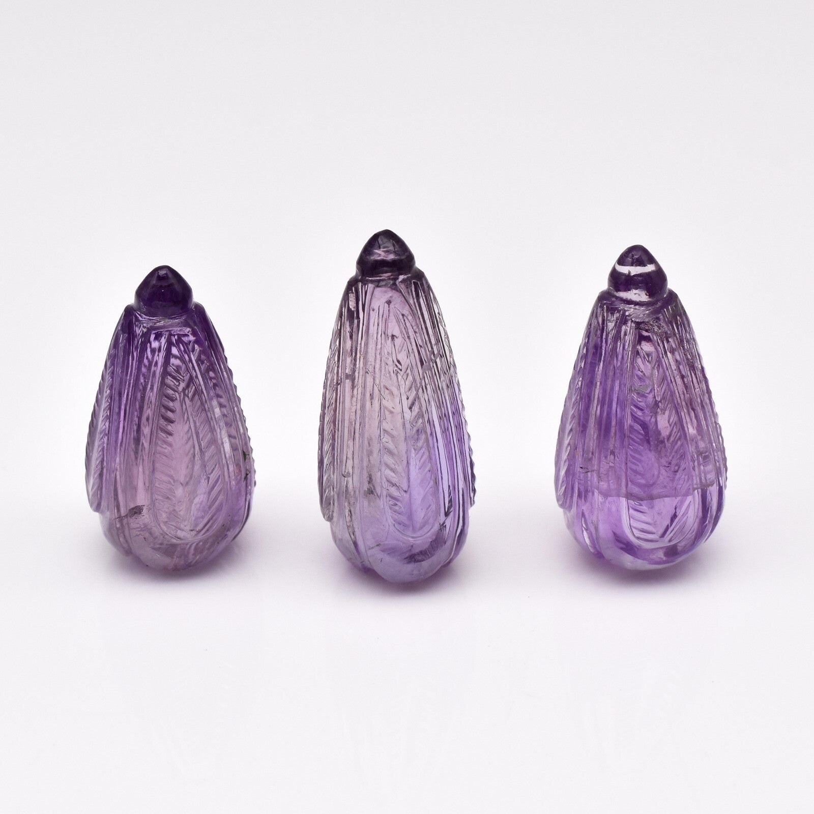 Natural Amethyst Engraved 94.34 Ct Drop Pendant Earring Gemstone Set For Women