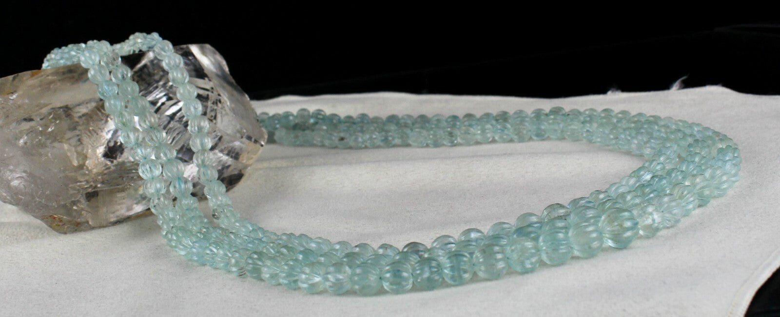 Certified Natural Aquamarine 597 Ct Carved Beads Melon Necklace For Women