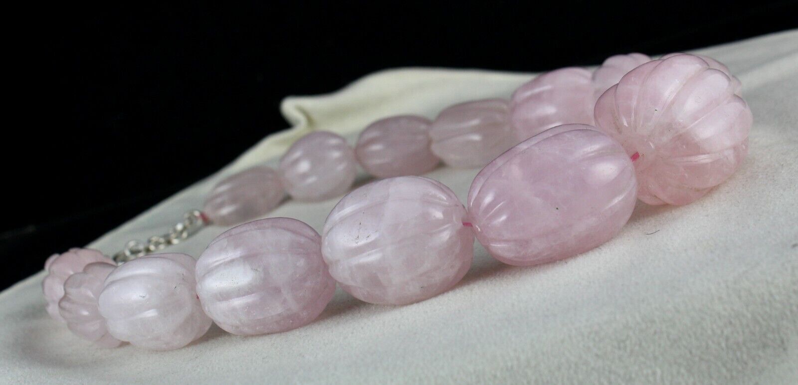Rose Quartz Carved Beaded Necklace 1 L 1955 Carats Natural Gemstone Silver Clasp