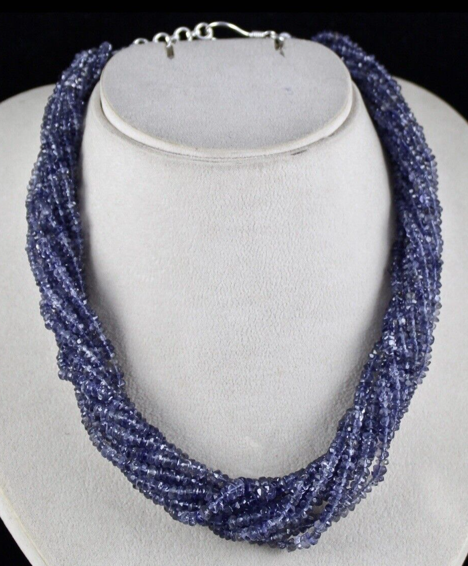 Natural Iolite Faceted Round Beads Blue Necklace 560 Ct Gemstone Fashion
