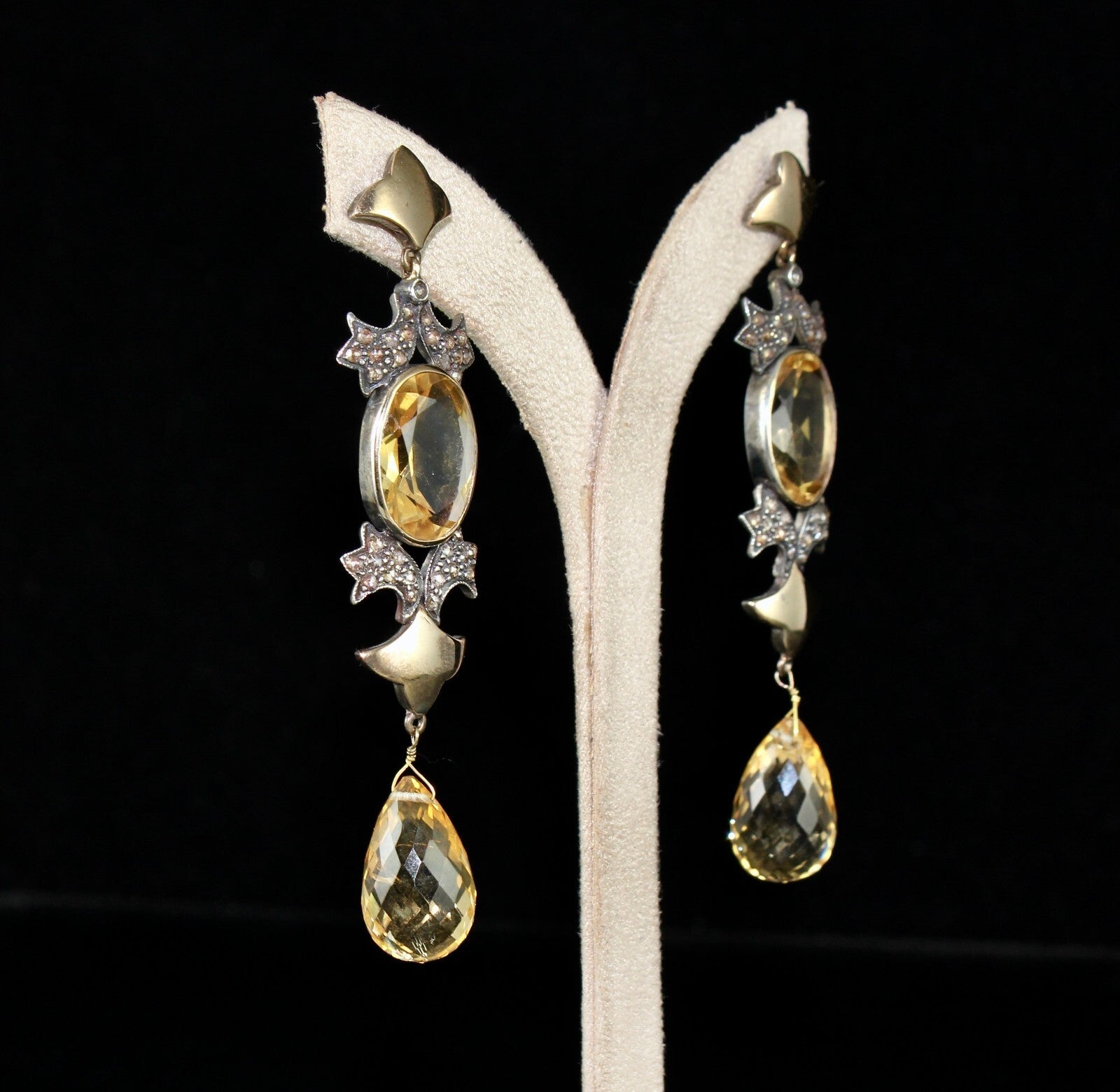 Certified Natural Citrine 10ct Natural Diamond 18k Gold Sterling Silver Earrings