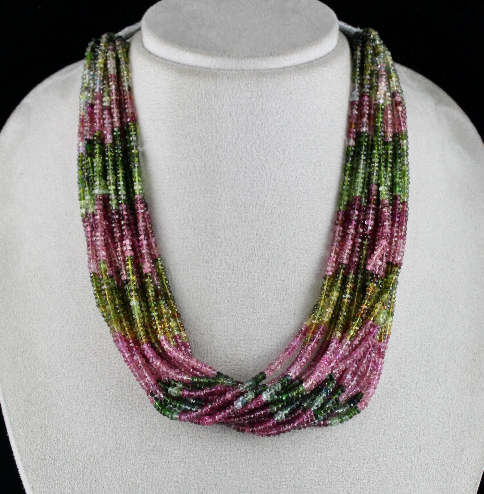 NATURAL MULTI TOURMALINE BEADS 20 LINE 802 CTS FACETED ROUND GEMSTONE NECKLACE