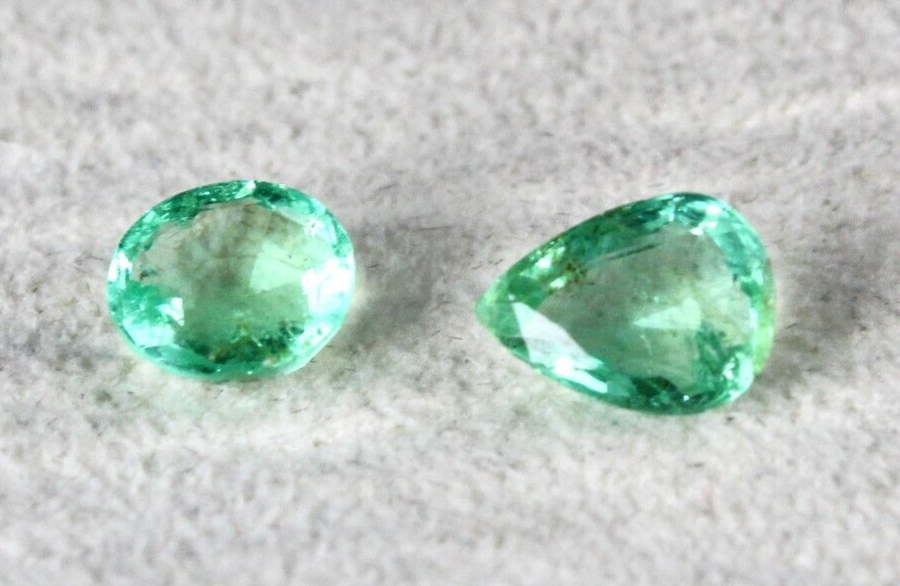 Natural Colombian Emerald 1.76 Ct Pear Oval Gemstone Pendant Ring 2 Pcs