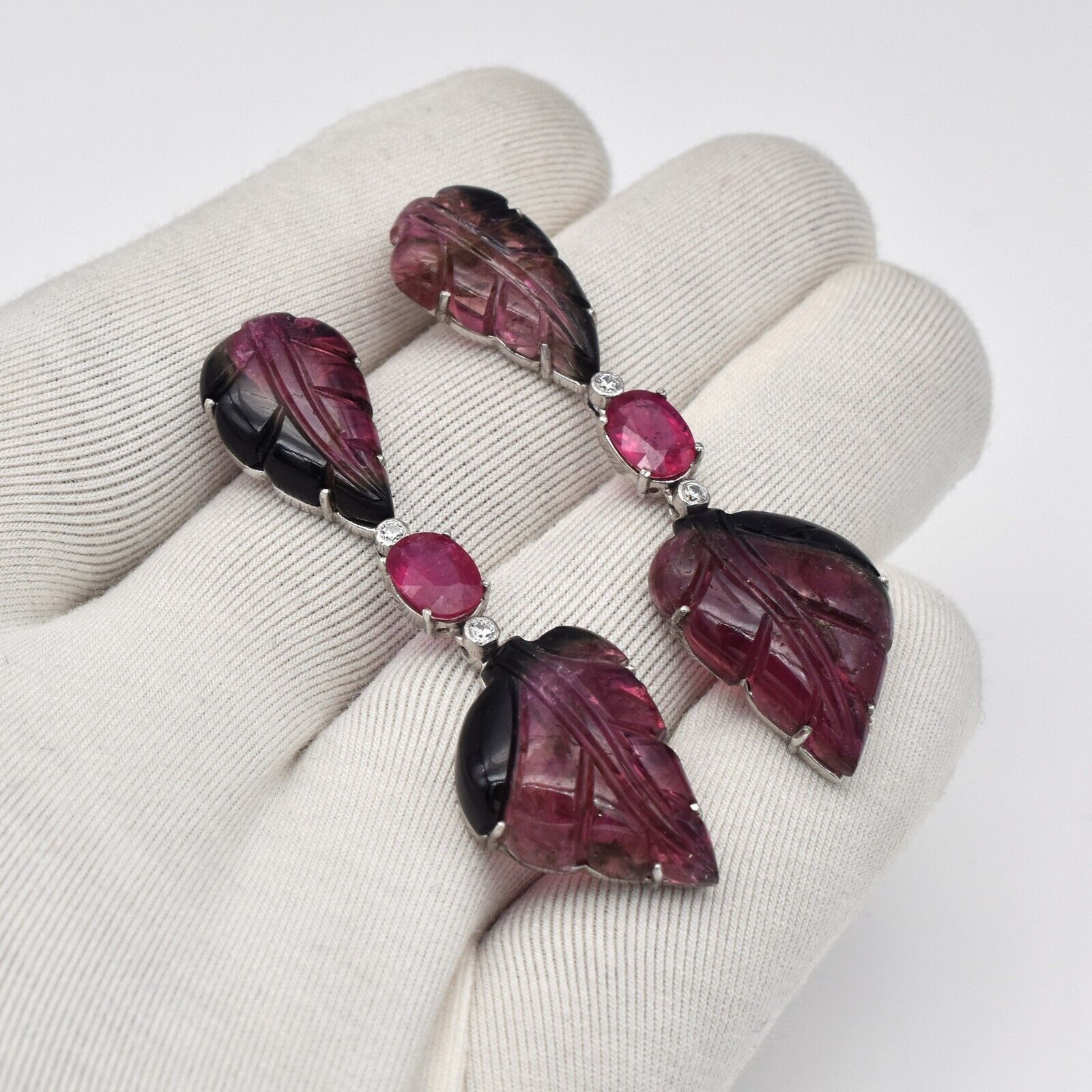 Gemstone Silver Dangle Earring Natural Tourmaline Carved Ruby Mossianite Cut