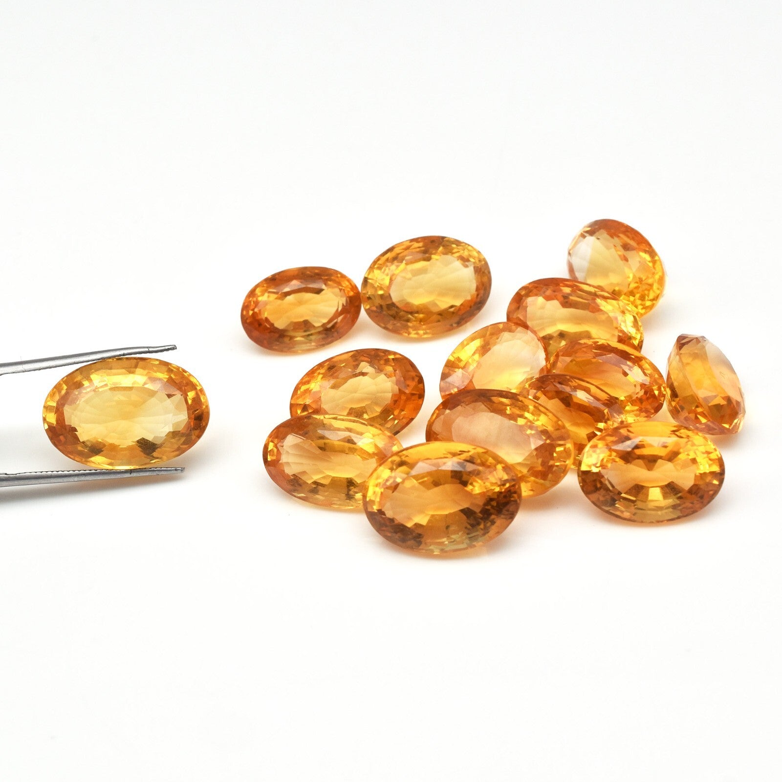 Certified Natural Yellow Citrine Oval Cut 14 Pc 138.50 Ct Gemstone Set Necklace