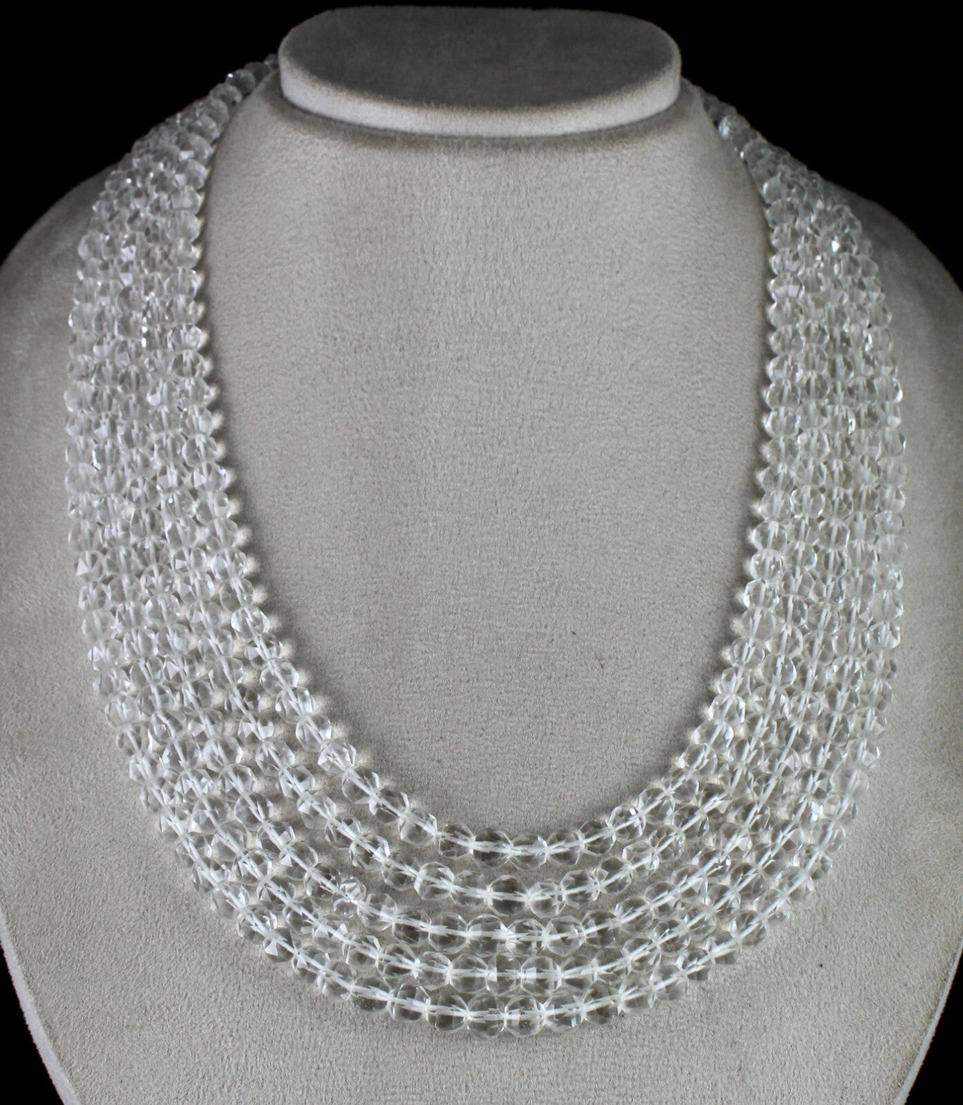 Natural Rock Crystal Quartz Faceted Round Beads Necklace 5l 932 Ct Gemstone Fine