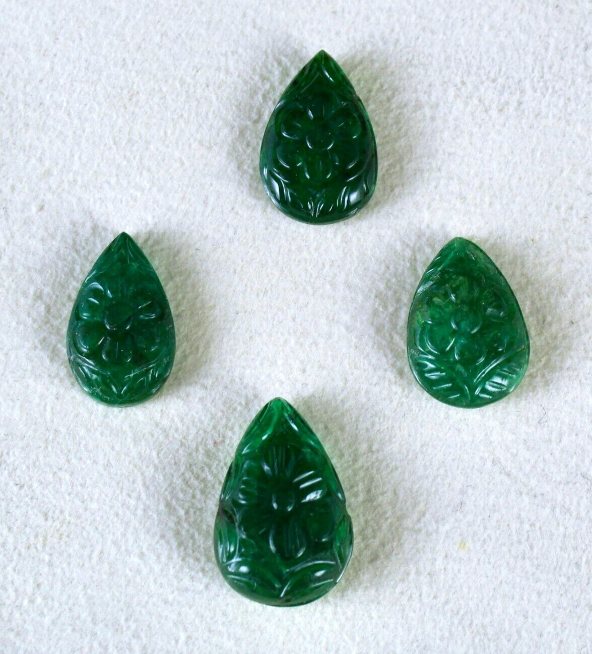 Certified Natural Pear Zambia Emerald 4 Pc 20.98 Ct Engraved Gemstone Set