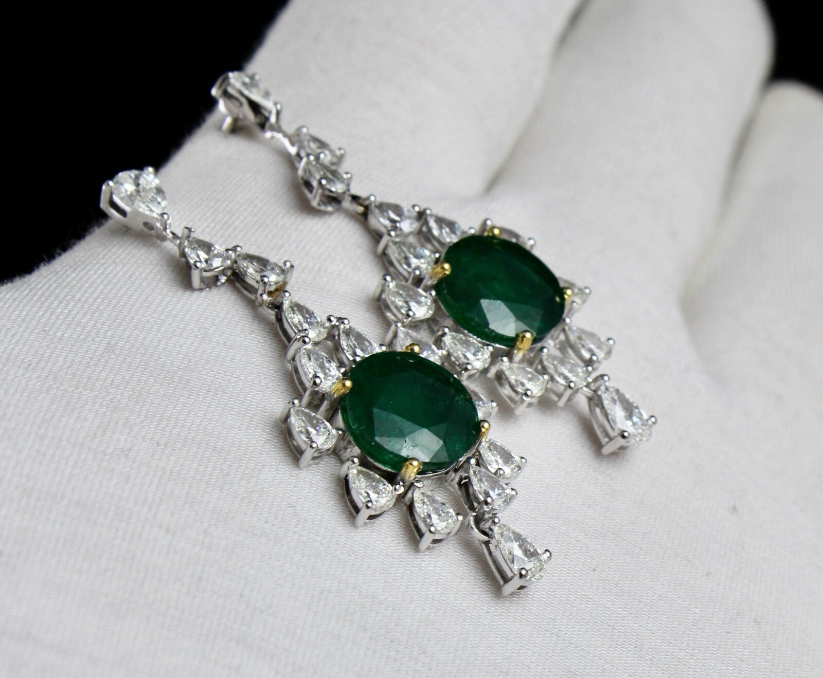 Certified 18k Gold Zambian Emerald 49.6ct Natural Diamond Cut Dangle Earrings