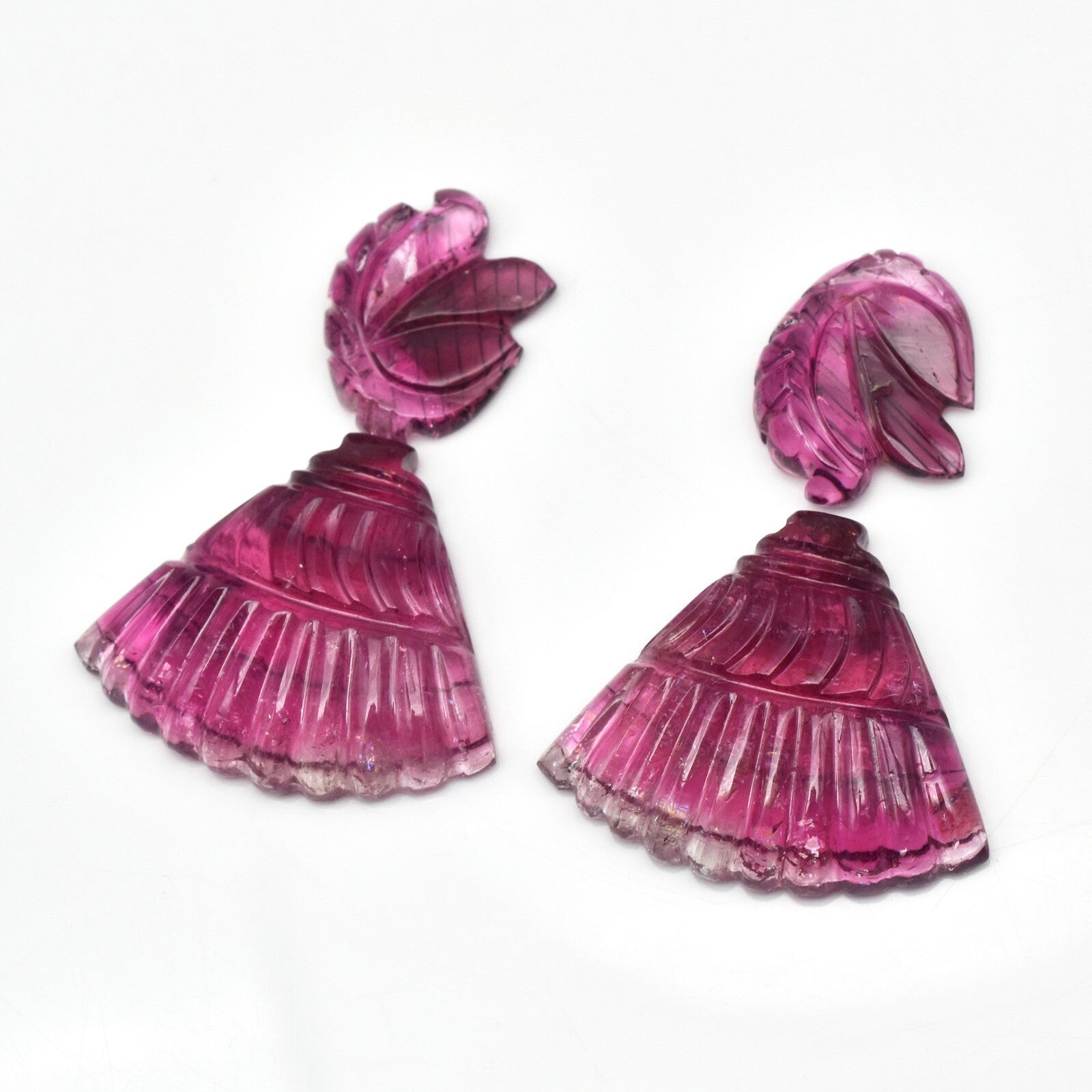 Certified Natural Pink Tourmaline 60.33 Ct Carved Gemstone For Earring Design