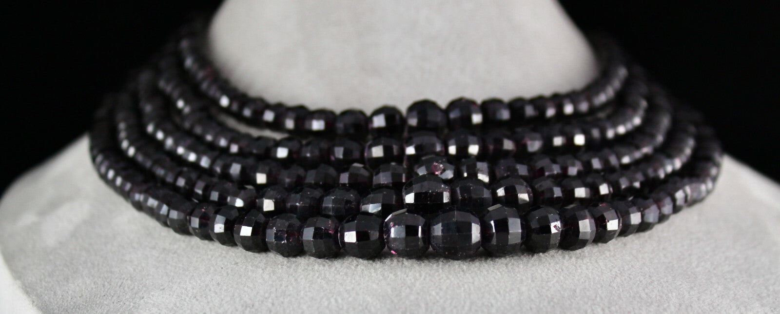 Natural Garnet 1859 Carat Beaded 5 Line Necklace Round Gem Sterling Silver Clasp