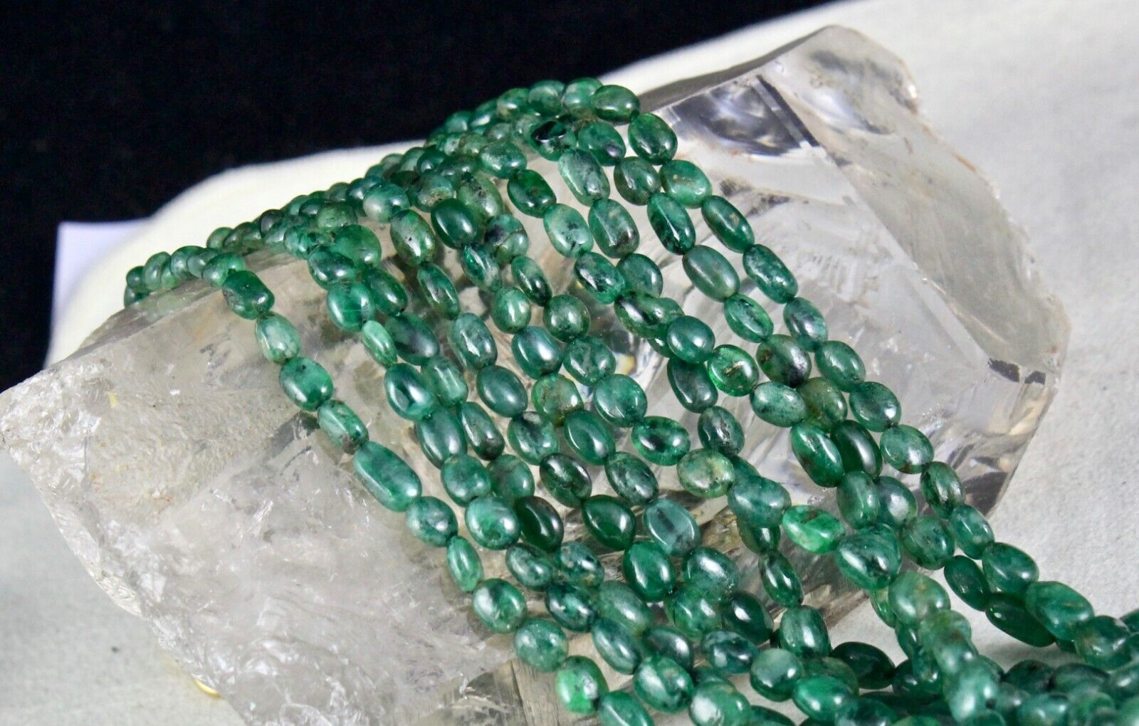 Classic Old Natural Emerald Beads Nugget 5 String 308 Ct Gemstone Necklace