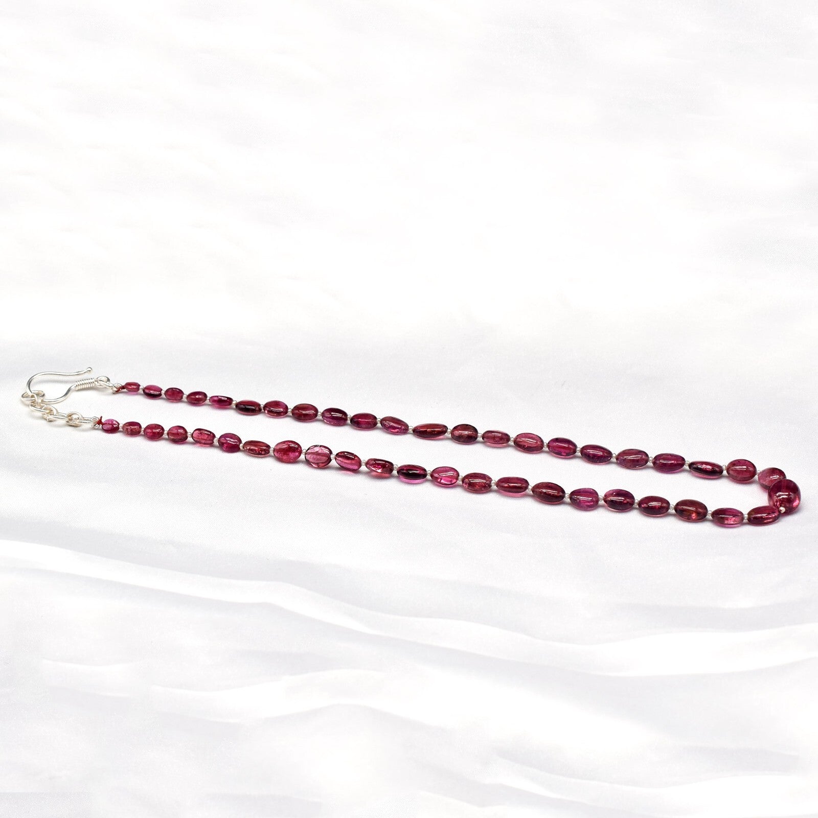 Certified Pink Tourmaline 85 Ct Rubellite Pearl Necklace Beaded Sterling Silver