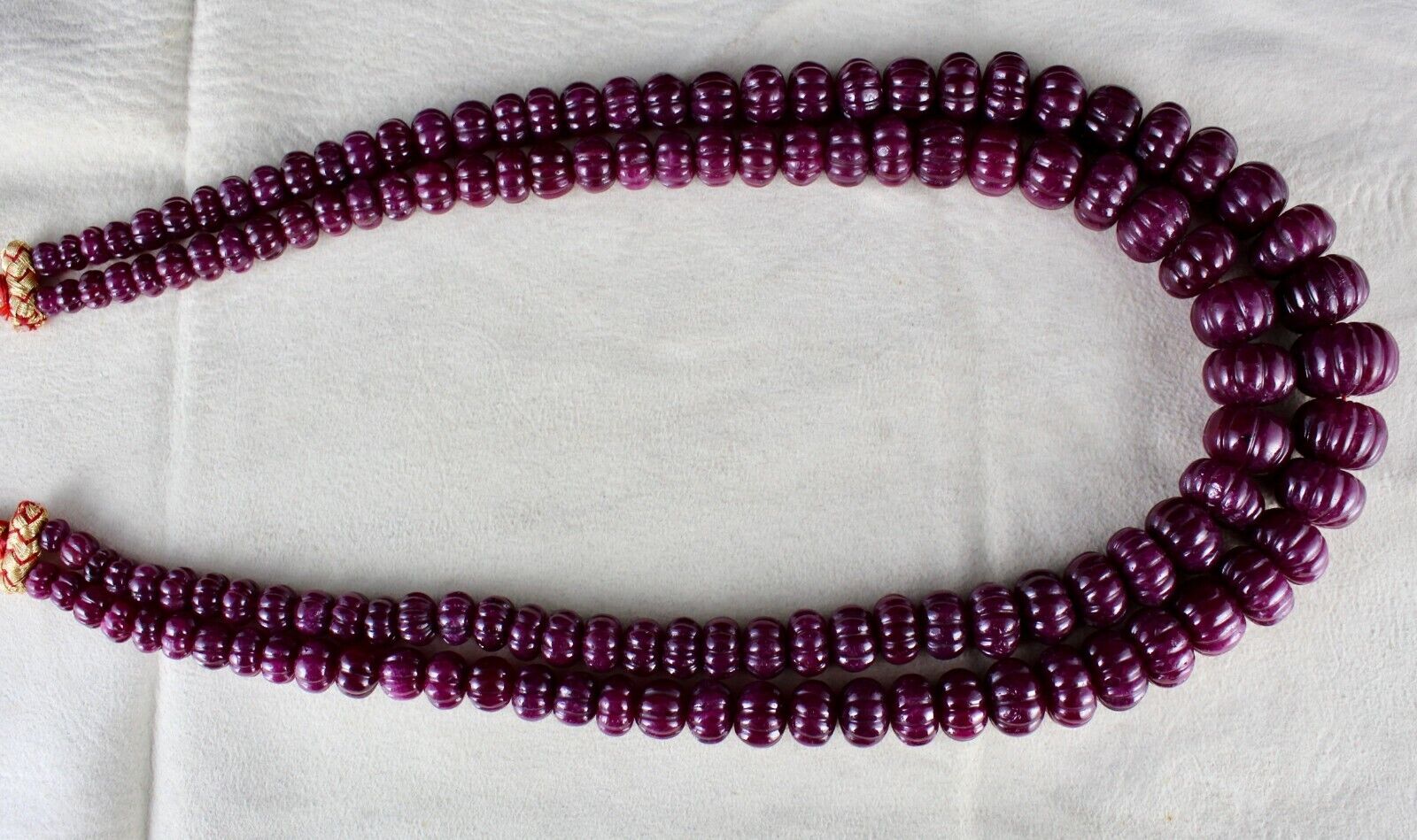 NATURAL UNTREATED RUBY BEADS CARVED MELON 2 LINE 1325 CARATS GEMSTONE NECKLACE