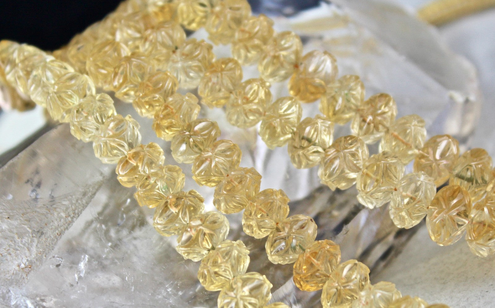 Vintage Natural Yellow Citrine 565 Ct Engraved Beads Gemstone Necklace Certified