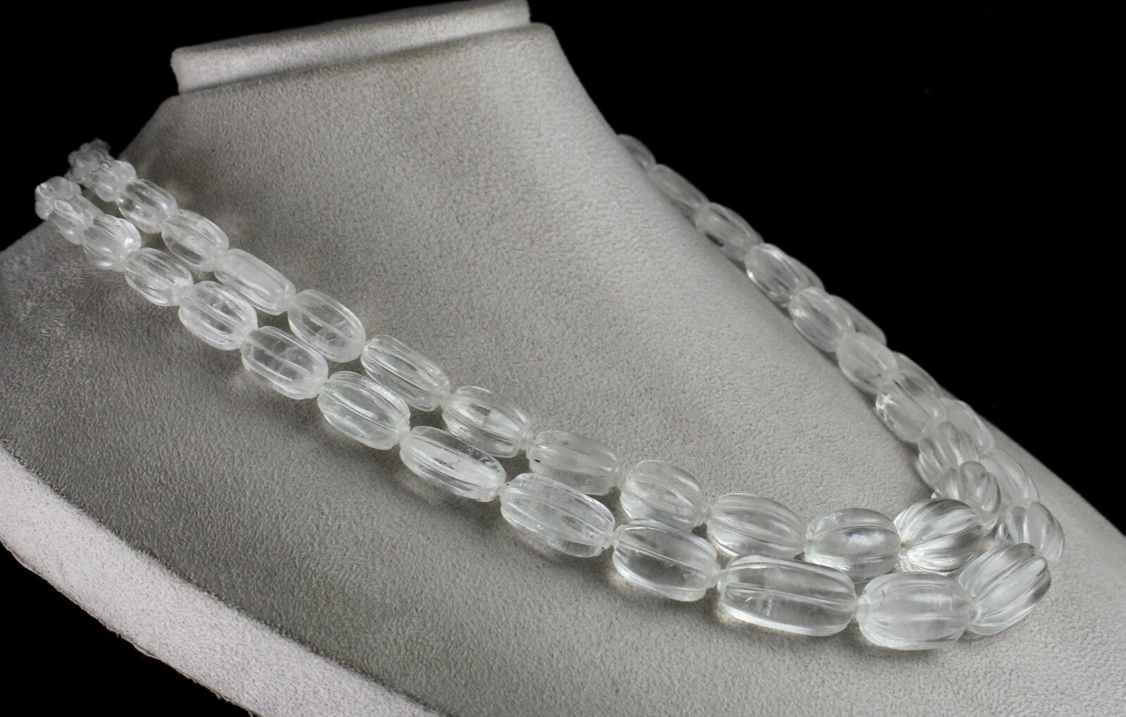 Natural White Rock Crystal Quartz Necklace Carved Oval 2 L 994 Ct Gemstone