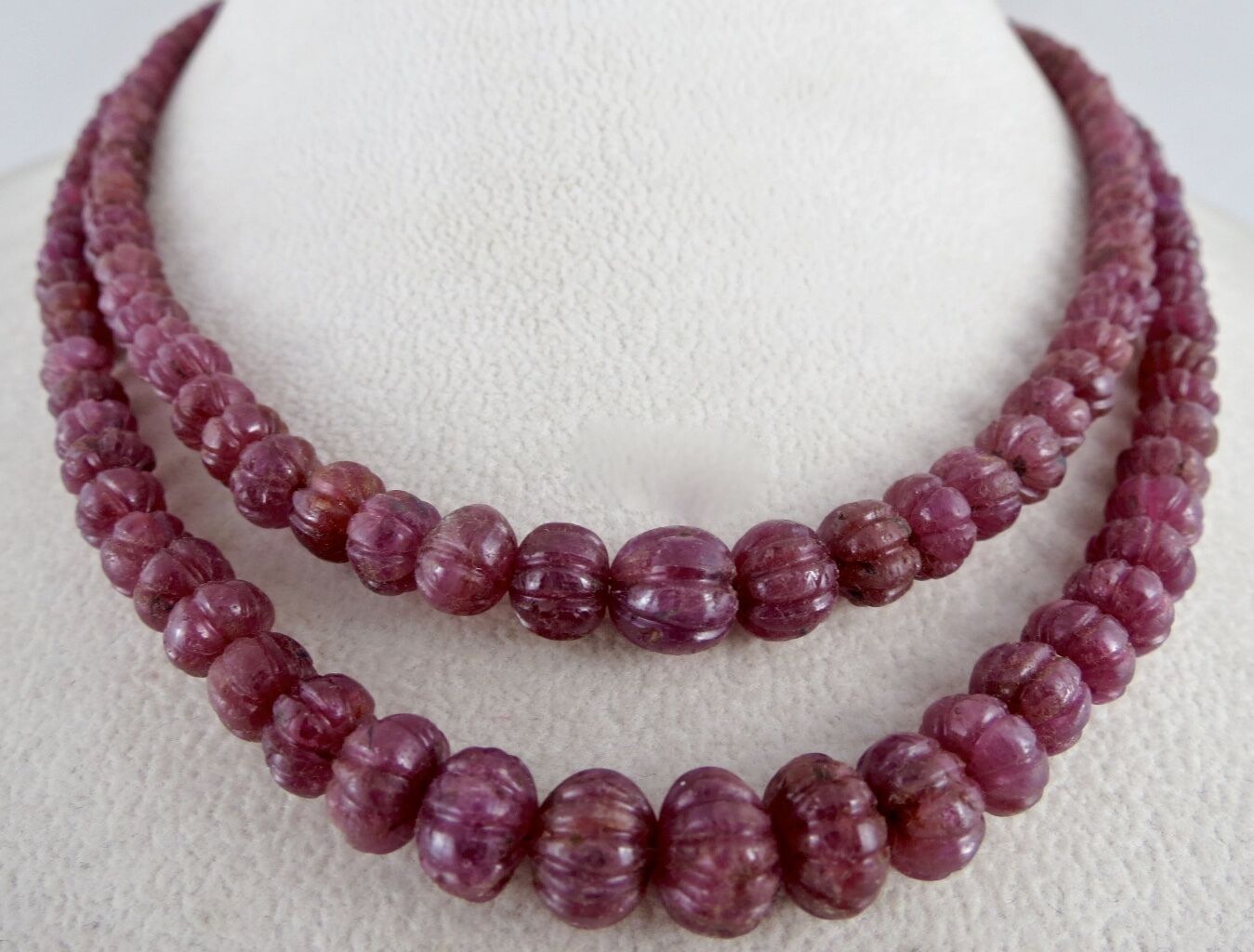 NATURAL RUBY CARVED MELON 276 CTS PRECIOUS GEMSTONE BEADS NECKLACE FOR LADIES