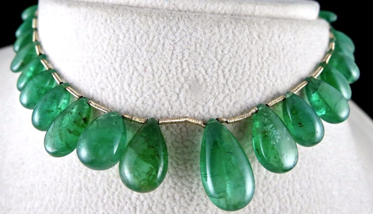 Natural Zambia Emerald Teardrop 16mm 27 Pc 63 Ct Drill Gemstone Hanging Necklace