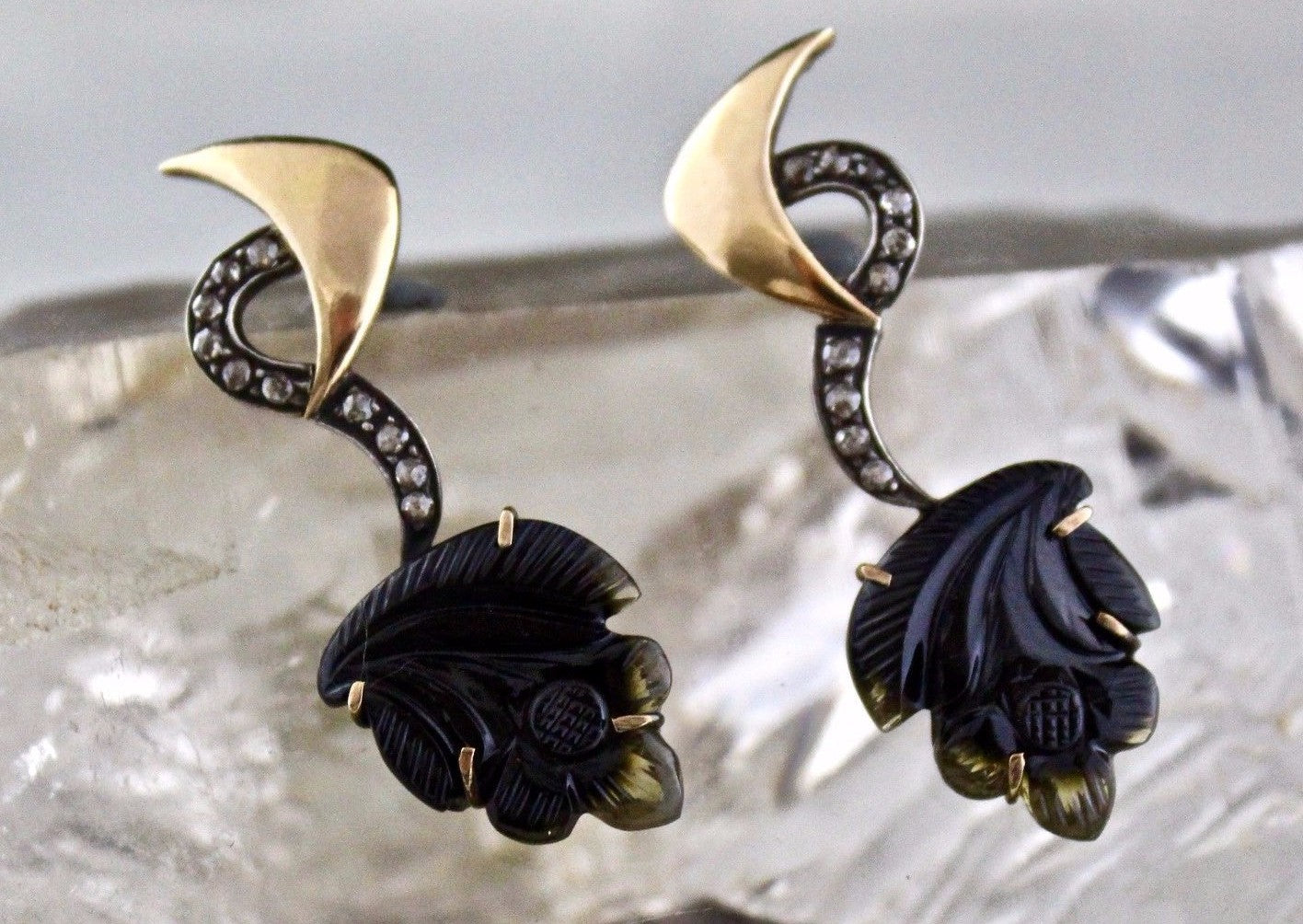 Victorian Natural Multi Tourmaline & Diamond Earring Stud 18k Gold Silver 10ct