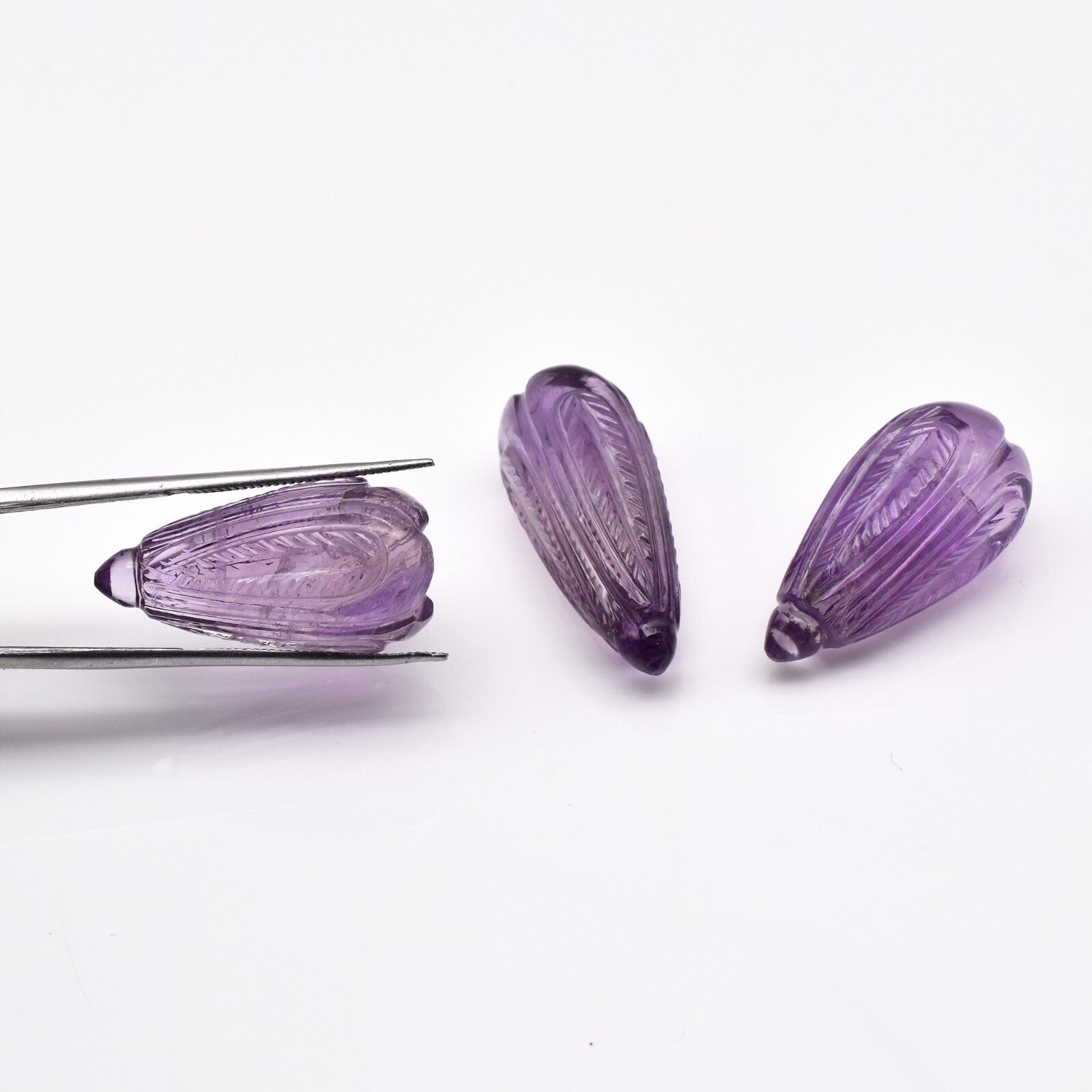 Natural Amethyst Engraved 94.34 Ct Drop Pendant Earring Gemstone Set For Women