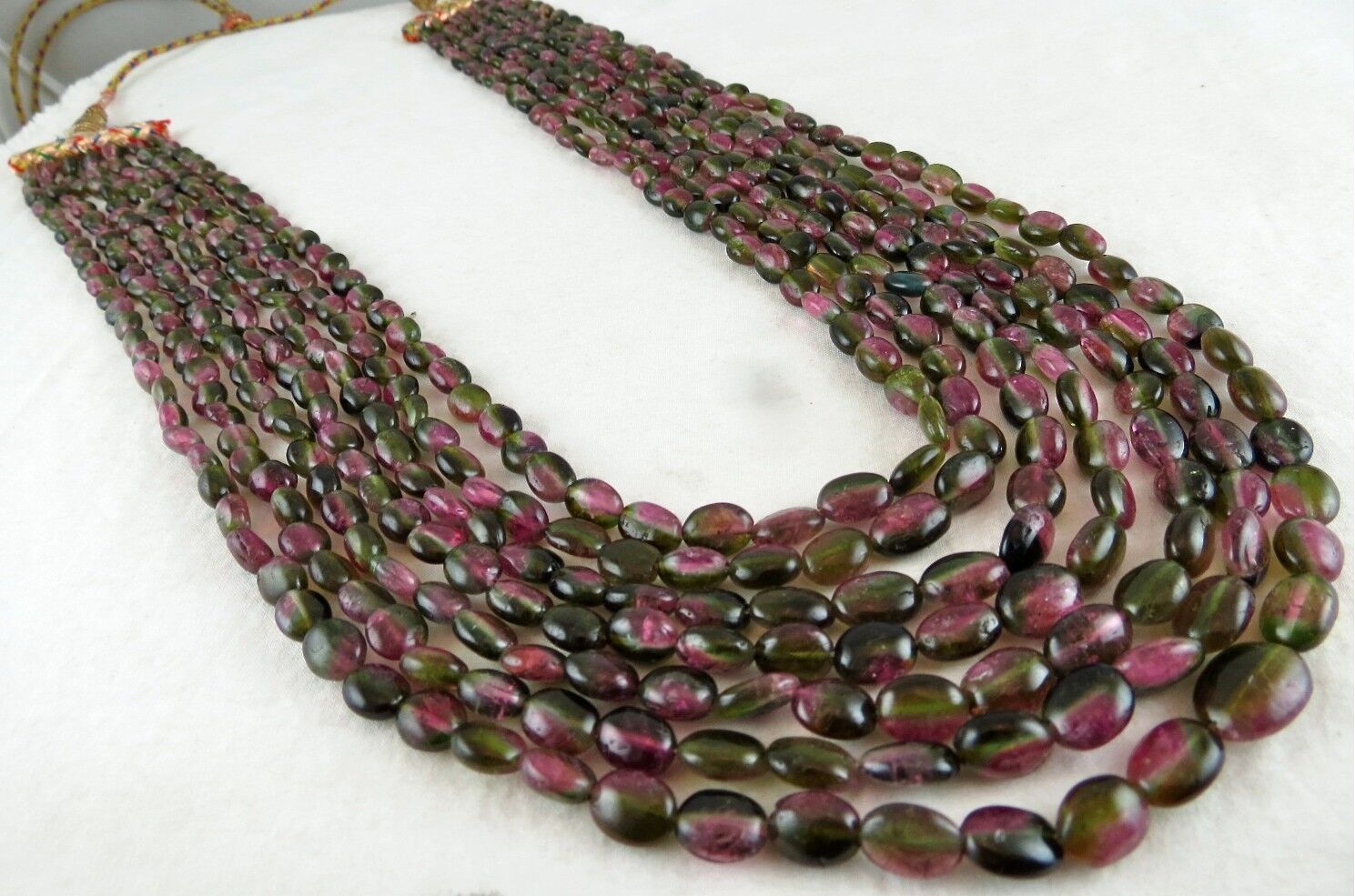 NATURAL BI COLORS MULTI TOURMALINE BEADS CABOCHON 582 CTS GEMSTONE NECKLACE